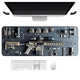 XKrmp Cool Military Weapon Build Weapon Parts Display Large Gaming Mouse Pad, Stylish Desk Protector with Non-Slip Rubber, for Keyboard and Mousepad, Keyboard Mat (Style3,15.7x35.4inches)