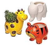 Baker Ross FE220 Jungle Animal Ceramic Flowerpots Box of 3, Paintable Creative Art and Craft Projects for Kids to Make, Personalise and Decorate