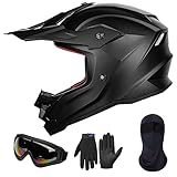 ILM Motorbike Helmet Kids Motocross Set-Motorcycle Youth Full Face MTB Dirt Bike Helmet with Goggles Gloves Mask ATV Off Road Go Kart DOT ECE Model Z705,Matte Black,L