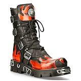 New Rock 591-S1 Boots Red Flame Metallic Black Leather Goth Punk Biker Fashion 6.5