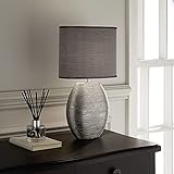 K LIVING Waltham Brushed Silver Ceramic Table Lamp Complete with Satin Shade