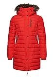 Superdry Women's Medium Quilted Jacket with Faux Fur Hood High Risk Red 36, High risk red, 10