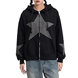 Yoisdtxc Women Y2k Zip Up Hoodie Vintage Star Graphic Long Sleeve Oversized Sweatshirt Harajuku Grunge Hooded Jackets (A-Black, M)