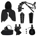YRTBGD Medieval Knight Costume Accessories Set Includes Medieval Leather Belt Shawl Retro Head Scarf Leather Steampunk Shoulder Armor Arm Guards Belt Pouch Sword Frog for Halloween Cosplay (Black)