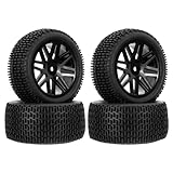 Pxyelec RC 1:10 Off-Road Car Buggy Rubber Tyre Tire Wheel Rim HEX 12 mm Black with Foam Inserts Pack of 4