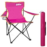 just be... Camping Chair – Lightweight, Foldable & Portable Outdoor Seat with Armrests, Cup Holder & Carry Bag | For Adults & Kids | Garden, Beach, BBQ & Fishing – Dark Pink with Yellow Trim