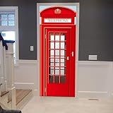 Telephone Box Door Stickers for Interior Doors Telephone Box 3D Door Decals Art Sticker Self Adhesive Door Murals for Bedrooms Living Room Bathroom Home Decor 77 x 200 cm A2243