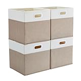 Mangata Cube Storage Boxes 33x38x33 cm, Large Fabric storage baskets for Storage Cube Units, Clothes Bins, Baskets, Chests,Toys (Lihgt Khaki/Cream White, 4Pcs)