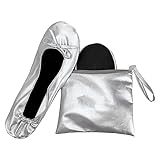 JJ PRIME - After Party Shoes with Foldable Bag Foldable Ballet Pumps Roll up Foldable Pumps (5/6 UK, Silver)