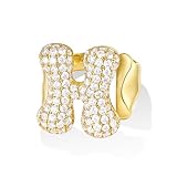 KissYan Bubble Initial Ring for Women, 14k Gold Plate Balloon Jumbo Letter Rings Open Adjustable Dainty Pave CZ Personalized Fashion Trendy Statement Jewelry Gift (Gold H)