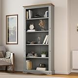 Corona Grey Tall large Bookcase Mexican Solid Pine Wood