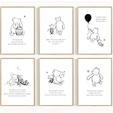 Winnie the Pooh Wall Art Prints – Set of 6 Unframed Nursery Prints – Minimalist Baby Room Décor – Pooh & Friends Quotes, Gender Neutral Nursery Wall Decor (A4-21.0 x 29.7cm)