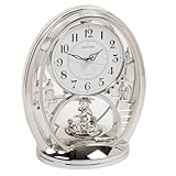 Rhythm Contemporary Mantel Clock Oval Silver with Arabic Dial and Rotating Pendulum, 4SG768WR19