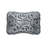 PH PandaHall Floral Belt Buckle, Cowboy Belt Buckle Engraved Western Belts Buckle Fastener Square Buckle Fits 1.6 inch Belts Strap for Men Women Jeans Wedding, Antique Silver