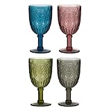 Wine Glasses Set of 4 Embossed Vintage Style Wine Goblet Glassware Set Dishwasher Safe Wine Glass Set Colourful Footed Chalice Tumblers Alfresco Dining Glassware