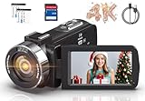 Video Camera Camcorder HD 4K 80MP with IR Night Vision, 18X Digital Zoom Webcam Video Recorder, 3.0 Inch 270 Degree Rotation IPS Screen Vlogging Camera for YouTube with Two Batteries, and 32GB SD Card