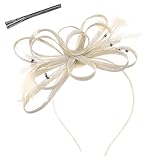 Beige Fascinators for Weddings Ladies Retro Elegant Flower Hair Nude Fascinator Women Headband Champagne Fascinator Clip for Wedding Guests Accessories Evening Party Prom Cocktail