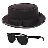 Adults Mod Rocker Accessory Set. 60s Fancy Dress Classic Black Pork Pie Hat and Black Sunglasses. Mods and Movies Pork Pie Hat for Men and Women. Size: 58cm