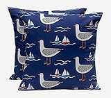 2 x Fryetts Gull s Seaside Seagulls Boats Navy Red Black Grey Nautical Cushion Cover (16” x 16”)