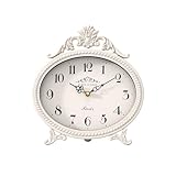 Abdurey Vintage Table Clock on Stand,Desk and Shelf Decorative Clock,French Rustic Style Mantel Clocks,Metal Frame Antique White Finish,Farmhouse,Bedroom, Bedside,Living Room,Gift Clocks