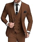 Wangyue Mens Suits Fashion Suits Slim Fit 3 Piece Blazer Vest Pants Wedding Prom Suits Set, Dark Brown, 5X-Large