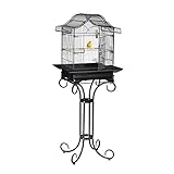 Relaxdays Bird Cage, Birdcage with Stand, Canaries, Finches, Perch, Feeding Bowl, H x W x D 146.5 x 55 x 50 cm, Black