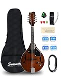 Sunsmile A-Style 8 String Acoustic-Electric Mandolin Instrument with Pickup Sapele Top Arched F Holes Body Okoume Neck Walnut Bridge with Gig Bag, Cable, Tuner, Strings, Strap, Picks and Polish Cloth.