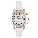 Ladies Rose 9ct Gold Plated Radio-Controlled Talking Watch, Speaks Time & Date, Genuine White Leather Strap, 2 Year Guarantee, UKs No1 for Quality Service and Choice VLRC-200LW