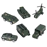 Ozgkee Diecast Military Vehicles 6 Pack Army Toys Assorted Transporter Tank Helicopter Armored Car for Boys Kids Age 3+