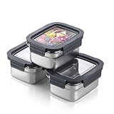 Misichao Stainless Steel Food Storage Containers with Lids - Stackable Airtight Meal Prep Food Containers for Kitchen & Pantry, Leakproof, Reusable Metal Bento Lunch Box 600ml 3 Pack
