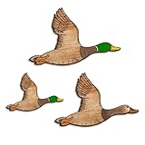 Kas Home 3Pcs Duck Hunting Wall Decor Wooden Flying Ducks Decor Rustic Farmhouse Wall Art Signs for Nursery Bedroom Classroom Playroom Living Room Hanging Decorations (Set of 3, Green-Duck)