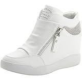 rismart Women's Wedge Platform Bootie Stylish Trainers Shoes SN15018(White,6 UK)