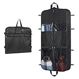 Univivi Suit Bags for Men, 48" Suit Carrier with Adjustable Handles for Men for Travel with 5 Zip Pockets Heavy Duty 600D Oxford Foldable Waterproof Garment Bags for Travel, Black