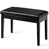 COSTWAY Leather Piano Bench, Padded Keyboard Duet Seat with Storage Compartment and Solid Locking Hinge, Classic Piano Stool for Kids Adults