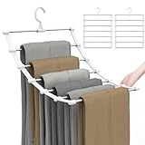 HOZKUY 2 Pack Trouser Hangers, Space Saving Hangers for Clothes, Multi Layer Wardrobe Storage Organiser for Jeans, Trousers, Leggings, Tie, Scarf and Towel