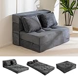 MAXYOYO Folding Foam Sofa Bed, Tri-Fold Mattress with 2 Pillows, Convertible Sofa Chair Futon Z Bed with 15cm Thincken Foam, Portable 3 in 1 Floor Couch