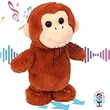 Hopearl Talking Singing Monkey Repeats What You Say Walking Electric Interactive Animated Toy Speaking Plush Buddy Gifts for Toddlers, Brown, 8.5''