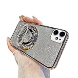 QIWEIQING Case Compatible with iPhone 12 Mini 5.4", Gradient Glitter Ring Kickstand Case for Girls Women Lens Protection Shockproof TPU Rubber Bumper Cover for iPhone 12 Mini 5.4". Silver DS