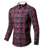 VYLYNL Mens Dress Shirts Long Sleeve Slim Fit Checked Shirt Fashion Business Formal Work Shirts Casual Button Down Country Check Shirt Wrinkle-Free Long Sleeve Tops Red