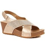 Pavers Bellissimo Women's Wedge Heel Sandals - Cross Over Design with Slingback Strap in Wider D/E Fit - Cork Effect Sole and Cushioned Insole - Size 7/40