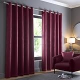 Fusion Strata Eyelet Curtains – W66 x L90 (168x229cm) – Wine Red – Thermal Drapes – 2 Panels – Dark Red Door Curtains – Bedroom & Living Room – Modern Style – Light Blocking Fabric