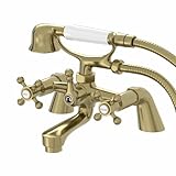 Park Lane® Oxford Bathroom Bath Shower Mixer Tap Handset Hose Attachment Twin Crosshead Handle for Bathtub Traditional, Brushed Brass