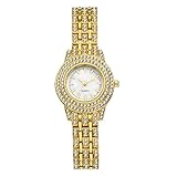 JewelryWe Women Watches Gold Tone Iced Out Wristwatch Rhinestone Round Anlaog Quartz Watch Bling Dress Watch