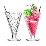 binsakao Milkshake Glasses, Ice Cream Sundae Glasses with Spoons Set of 2, Hobnail Drink Glasses