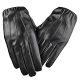 BDSHUNBF Men's Leather Gloves - Black Winter Thermal Touch Screen Gloves for Men - Warm and Stylish Men's Leather Gloves - Leather Mittens for Cold weather Outdoor Driving