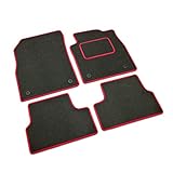 DB Bespoke - Tailored Car Mats - Compatible with Citroen C3 Picasso 2009-2020 - Grey Carpet - Non-Slip Carpet Mat - 4 pc Complete Car Floor Mats with Oval Peg clips - Grey with Red Trim