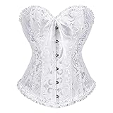SZIVYSHI Women's Overbust Sweetheart Lace Up Plastic Bones Corset Bustier Top (White, S)