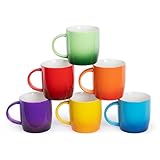 FiNeWaY Set of 6 Stoneware Multicoloured Ombre Mugs - Durable Dishwasher & Microwave Safe Coffee & Tea Cups, Colourful Gradient China Mugs - 325ml Large Capacity