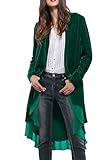 R.Vivimos Autumn Winter Women Velvet Ruffle Coat Casual Vintage Long Jacket Collarless Classic Swallowtail Hem Blazer(Large,Green)