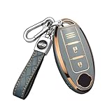 HIBEYO Smart Car Key Case Fits Nissan Qashqai Juke X-Trail Micra Murano Infiniti Protection Case Key Cover - TPU Silicone - Gray Blue